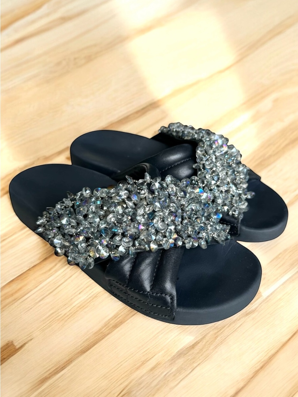 Tory Burch Logan Crystal Embellished Leather Sandal Slides